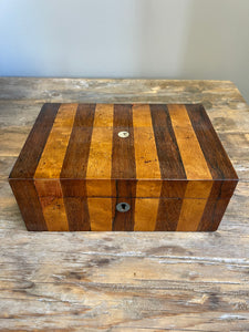 Antique Striped Two-Colored Mahogany Box  w/ key