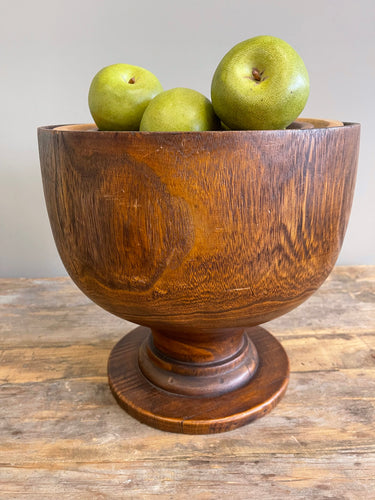 Vintage Turned Wood Pedestal Bowl