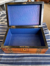 Load image into Gallery viewer, Antique Mahogany Box with Striped Inlaid Fruitwood