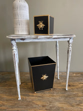 Load image into Gallery viewer, Black &amp; Gold Bee Tissue Holder and Wastebasket
