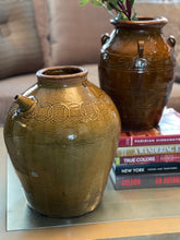 Load image into Gallery viewer, Brown Glazed Stoneware Vase with etched design