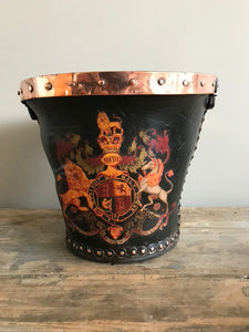 Antique Leather Studded Fire Bucket