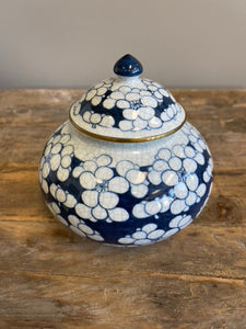 Blue and White Abstract Floral Jar with lid