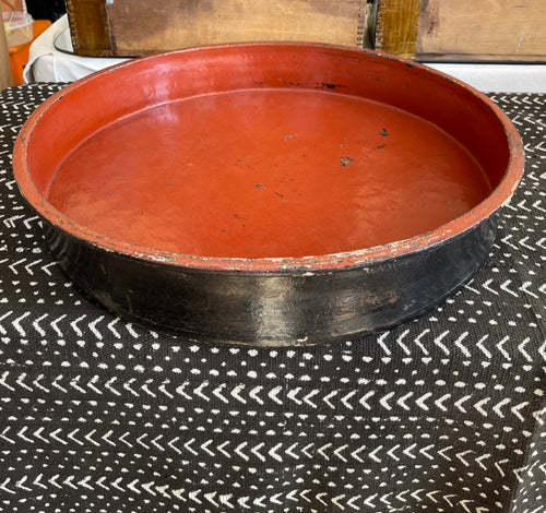 Red and Black Lacquer Bamboo Tray