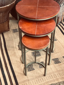 Set of Leather Stitched Nesting Tables