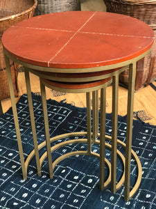 Set of Leather Stitched Nesting Tables